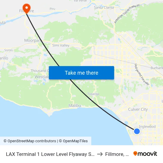 LAX Terminal 1 Lower Level Flyaway Stop to Fillmore, CA map
