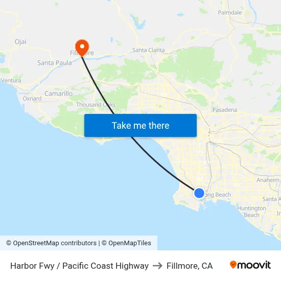 Harbor Fwy / Pacific Coast Highway to Fillmore, CA map