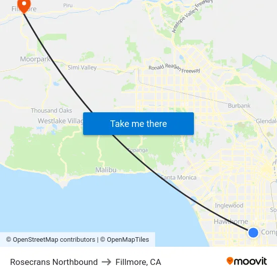 Rosecrans Northbound to Fillmore, CA map