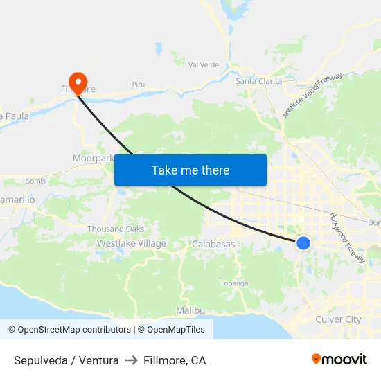Sepulveda / Ventura to Fillmore, CA map