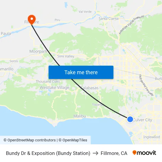 Bundy Dr & Exposition (Bundy Station) to Fillmore, CA map
