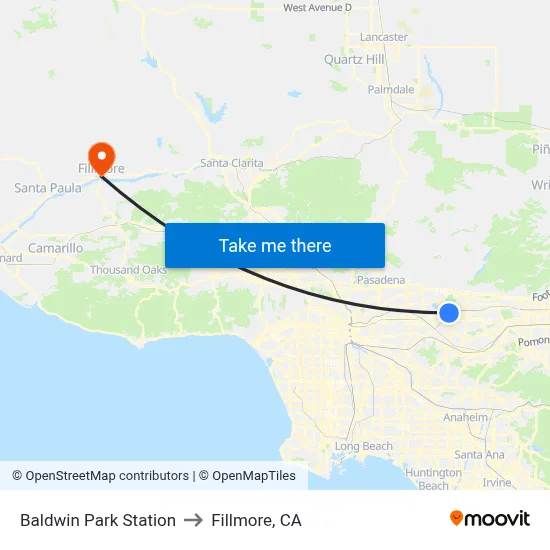 Baldwin Park Station to Fillmore, CA map