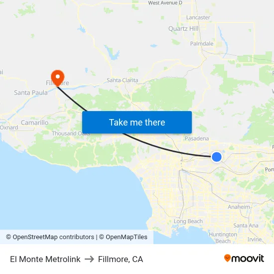 El Monte Metrolink to Fillmore, CA map