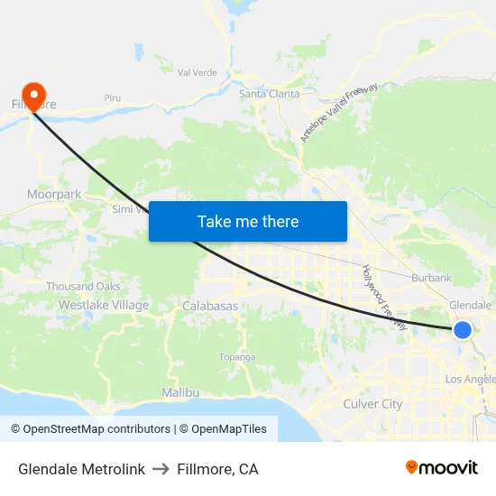 Glendale Metrolink to Fillmore, CA map