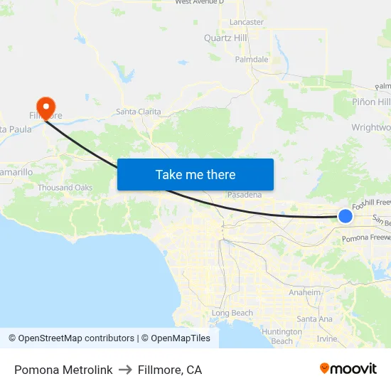 Pomona Metrolink to Fillmore, CA map