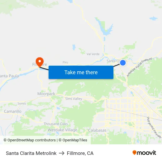 Santa Clarita Metrolink to Fillmore, CA map