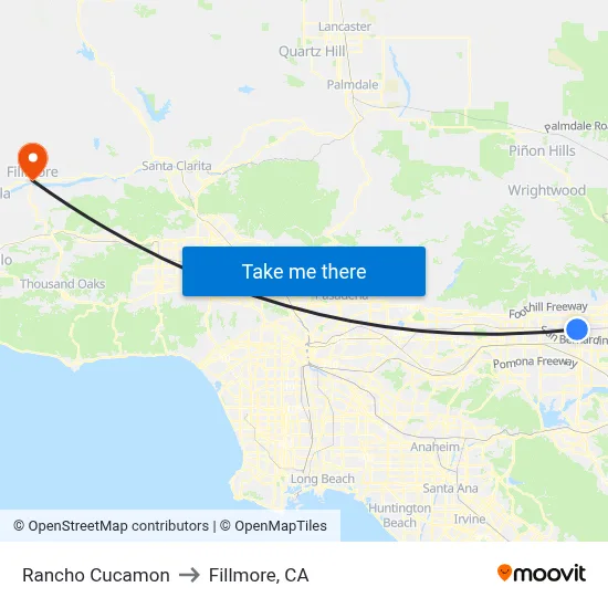 Rancho Cucamon to Fillmore, CA map
