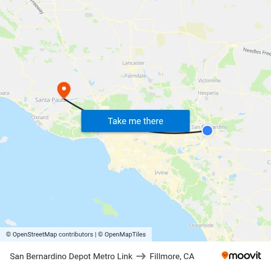 San Bernardino Depot Metro Link to Fillmore, CA map