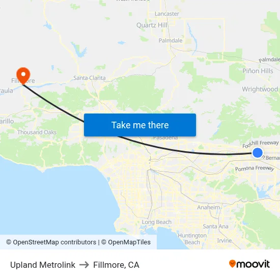 Upland Metrolink to Fillmore, CA map
