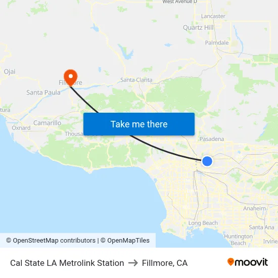 Cal State LA Metrolink Station to Fillmore, CA map