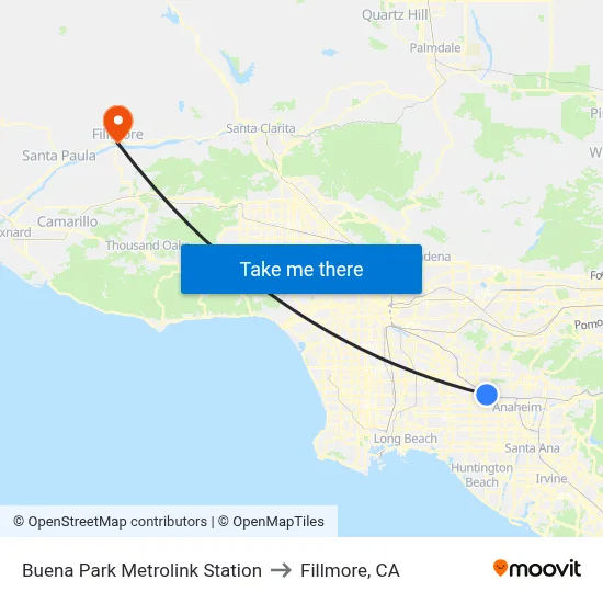Buena Park Metrolink Station to Fillmore, CA map