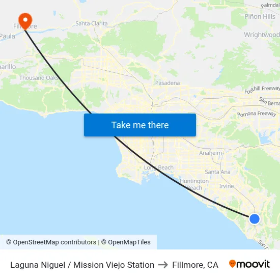 Laguna Niguel / Mission Viejo Station to Fillmore, CA map