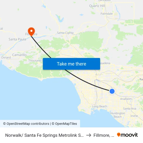Norwalk/ Santa Fe Springs Metrolink Station to Fillmore, CA map