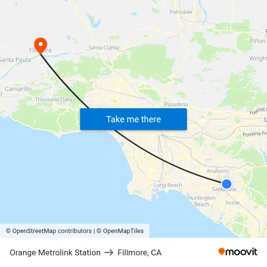 Orange Metrolink Station to Fillmore, CA map