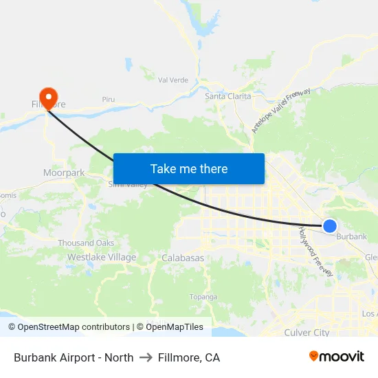 Burbank Airport - North to Fillmore, CA map