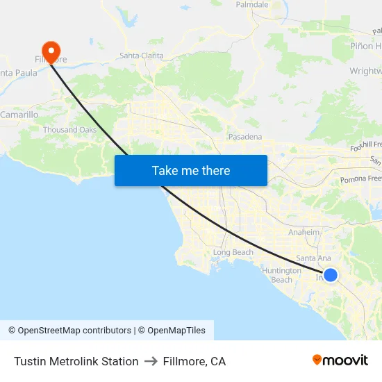 Tustin Metrolink Station to Fillmore, CA map