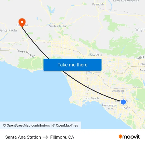 Santa Ana Station to Fillmore, CA map