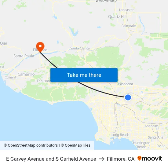 E Garvey Avenue and S Garfield Avenue to Fillmore, CA map