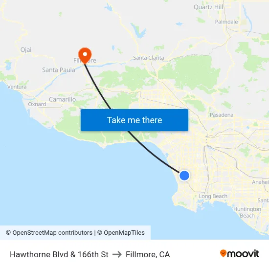 Hawthorne Blvd & 166th St to Fillmore, CA map