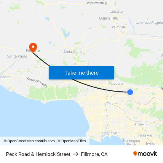 Peck Road & Hemlock Street to Fillmore, CA map