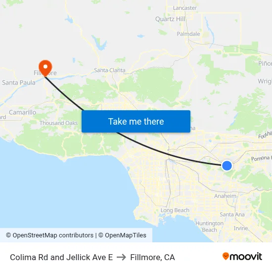 Colima Rd and Jellick Ave E to Fillmore, CA map