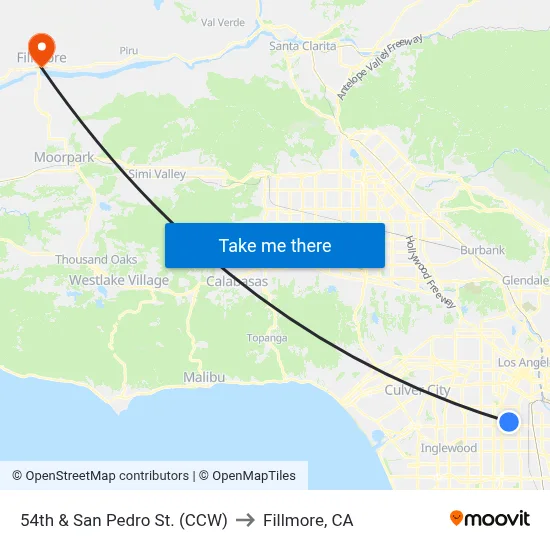 54th & San Pedro St. (CCW) to Fillmore, CA map