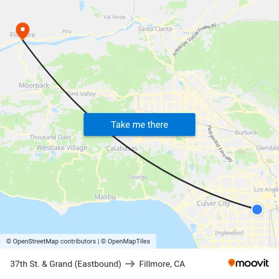 37th St. & Grand (Eastbound) to Fillmore, CA map