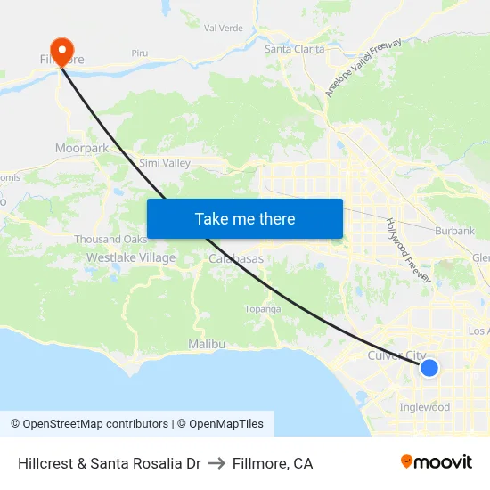 Hillcrest & Santa Rosalia Dr to Fillmore, CA map