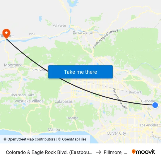 Colorado & Eagle Rock Blvd. (Eastbound) to Fillmore, CA map