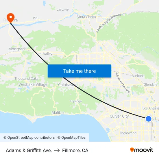 Adams & Griffith Ave. to Fillmore, CA map