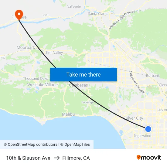 10th & Slauson Ave. to Fillmore, CA map