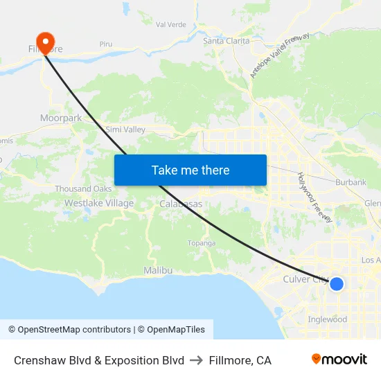 Crenshaw Blvd & Exposition Blvd to Fillmore, CA map