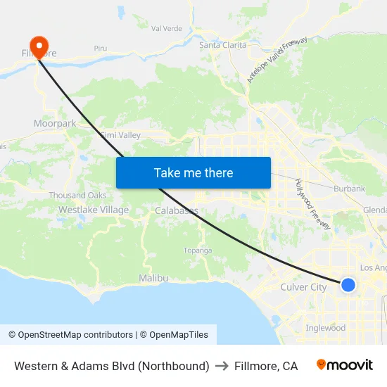 Western & Adams Blvd (Northbound) to Fillmore, CA map