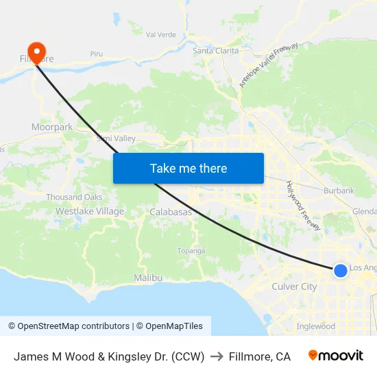 James M Wood & Kingsley Dr. (CCW) to Fillmore, CA map
