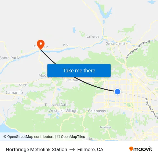 Northridge Metrolink Station to Fillmore, CA map