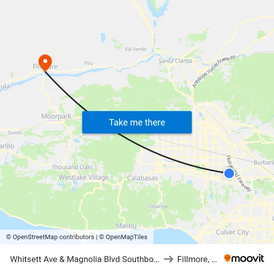 Whitsett Ave & Magnolia Blvd Southbound to Fillmore, CA map