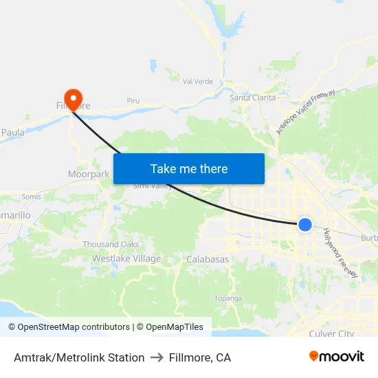 Amtrak/Metrolink Station to Fillmore, CA map