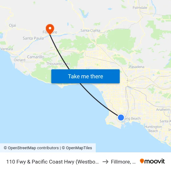 110 Fwy & Pacific Coast Hwy (Westbound) to Fillmore, CA map