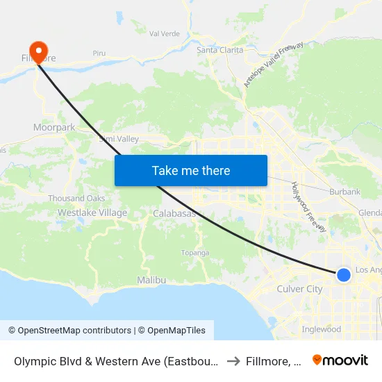 Olympic Blvd & Western Ave (Eastbound) to Fillmore, CA map