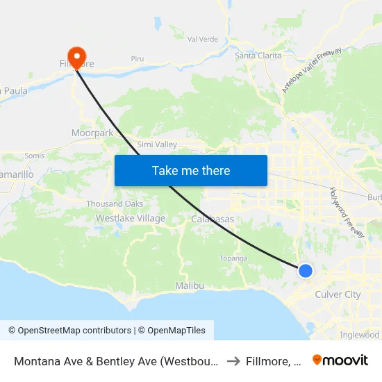 Montana Ave & Bentley Ave (Westbound) to Fillmore, CA map