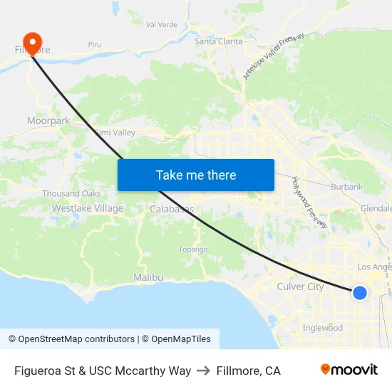Figueroa St & USC Mccarthy Way to Fillmore, CA map