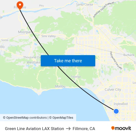 Green Line Aviation LAX Station to Fillmore, CA map