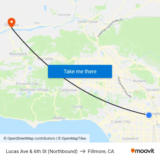 Lucas Ave & 6th St (Northbound) to Fillmore, CA map