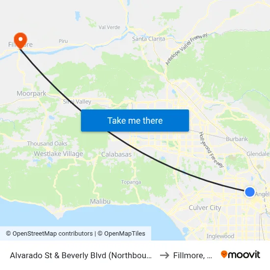 Alvarado St & Beverly Blvd (Northbound) to Fillmore, CA map