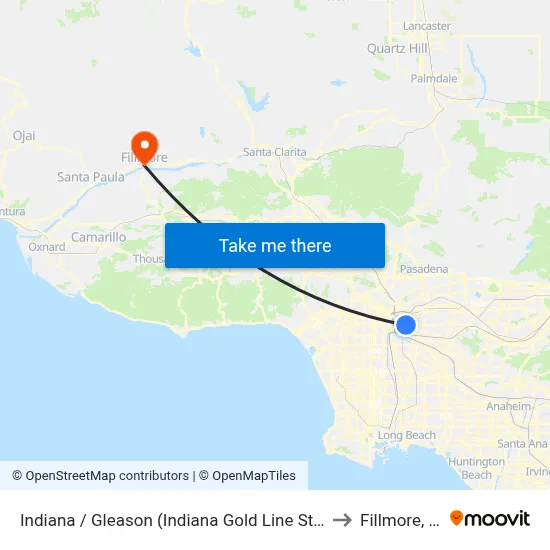 Indiana / Gleason (Indiana Gold Line Station) to Fillmore, CA map
