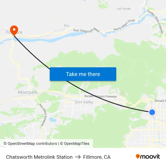 Chatsworth Metrolink Station to Fillmore, CA map