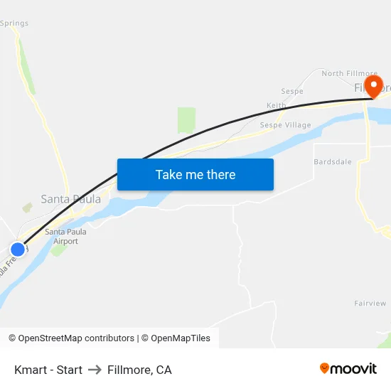 Kmart - Start to Fillmore, CA map