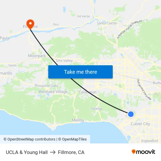 UCLA & Young Hall to Fillmore, CA map