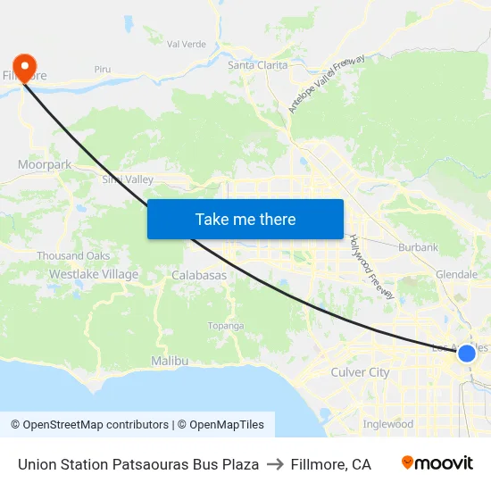 Union Station Patsaouras Bus Plaza to Fillmore, CA map