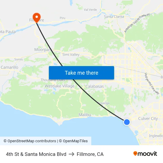 4th St & Santa Monica Blvd to Fillmore, CA map
